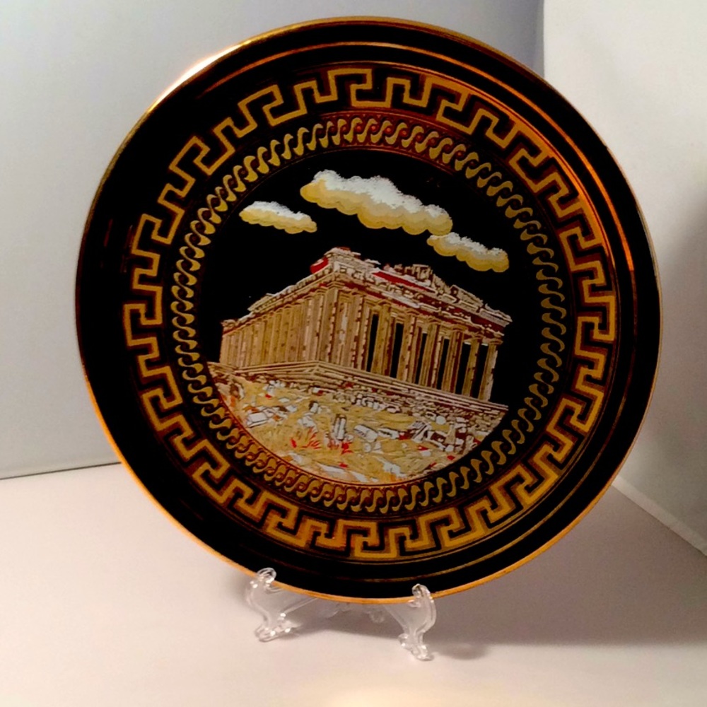 🐞 INIAS HAND PAINTED PARTHENON SOUVENIR PLATE 24K